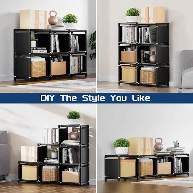 Mavivegue Book Shelf, 6 Cube Storage Organizer, DIY Bookcase, Metal Cube Bookshelf,Tall Book case for Bedroom, Living Room,Office,Closet Storage Organizer, Black Cubicle Storage Rack