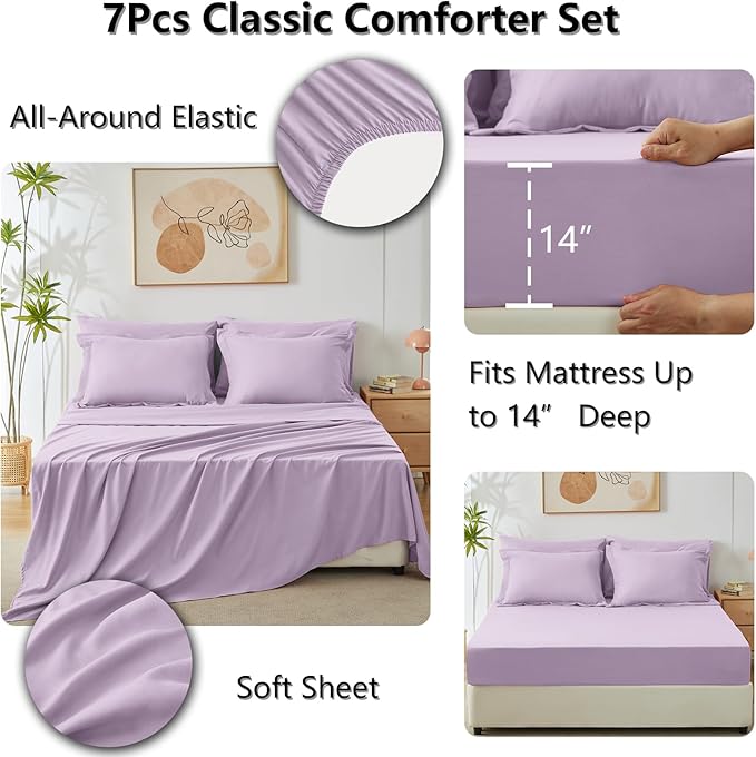 CozyLux Full Size Comforter Sets Light Purple - 7 Pieces Lavender Bed in a Bag Full, Luxury Soft Bed Set for All Seasons, Bedding Set with Down Alternative Comforter, Sheets, Pillowcases & Shams