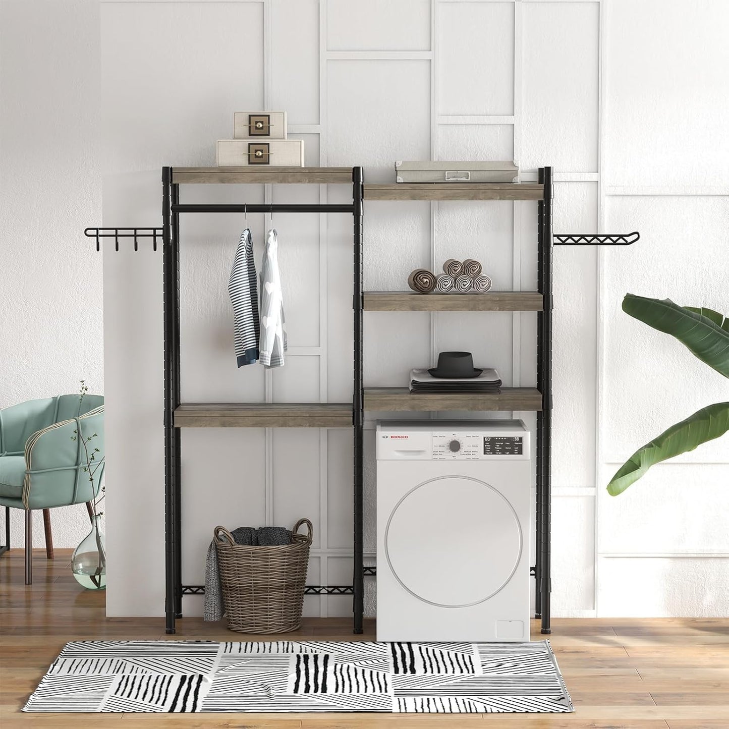 Double Row Over Washer and Dryer Storage Shelves, Laundry Room Organization and Storage, Heavy Duty Laundry Room Shelves, with Adjustable Height, 5-Tier - NestledHome