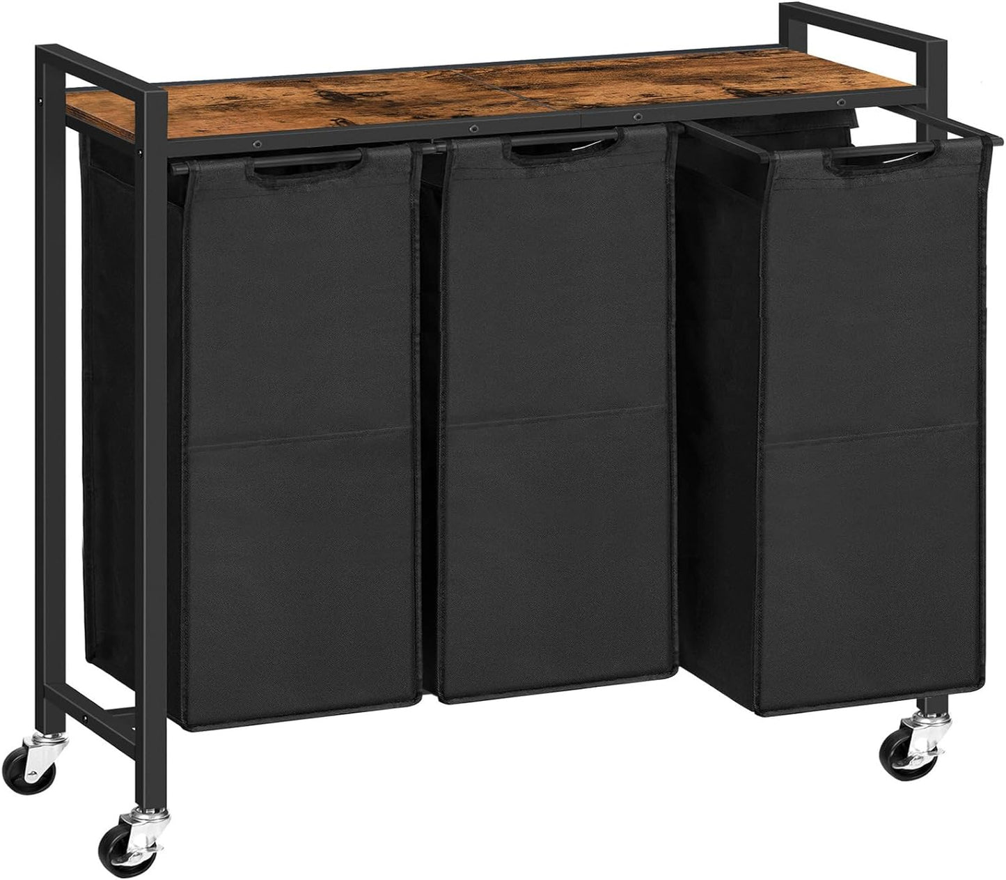 HOOBRO Laundry Sorter 3 Section, Laundry Hamper with Wheels, 3 × 11.5 Gal (43.5 L), Rolling Laundry Basket, Pull-Out and Removable Oxford Fabric Laundry Bags, Rustic Brown and Black BF76XY01 - NestledHome