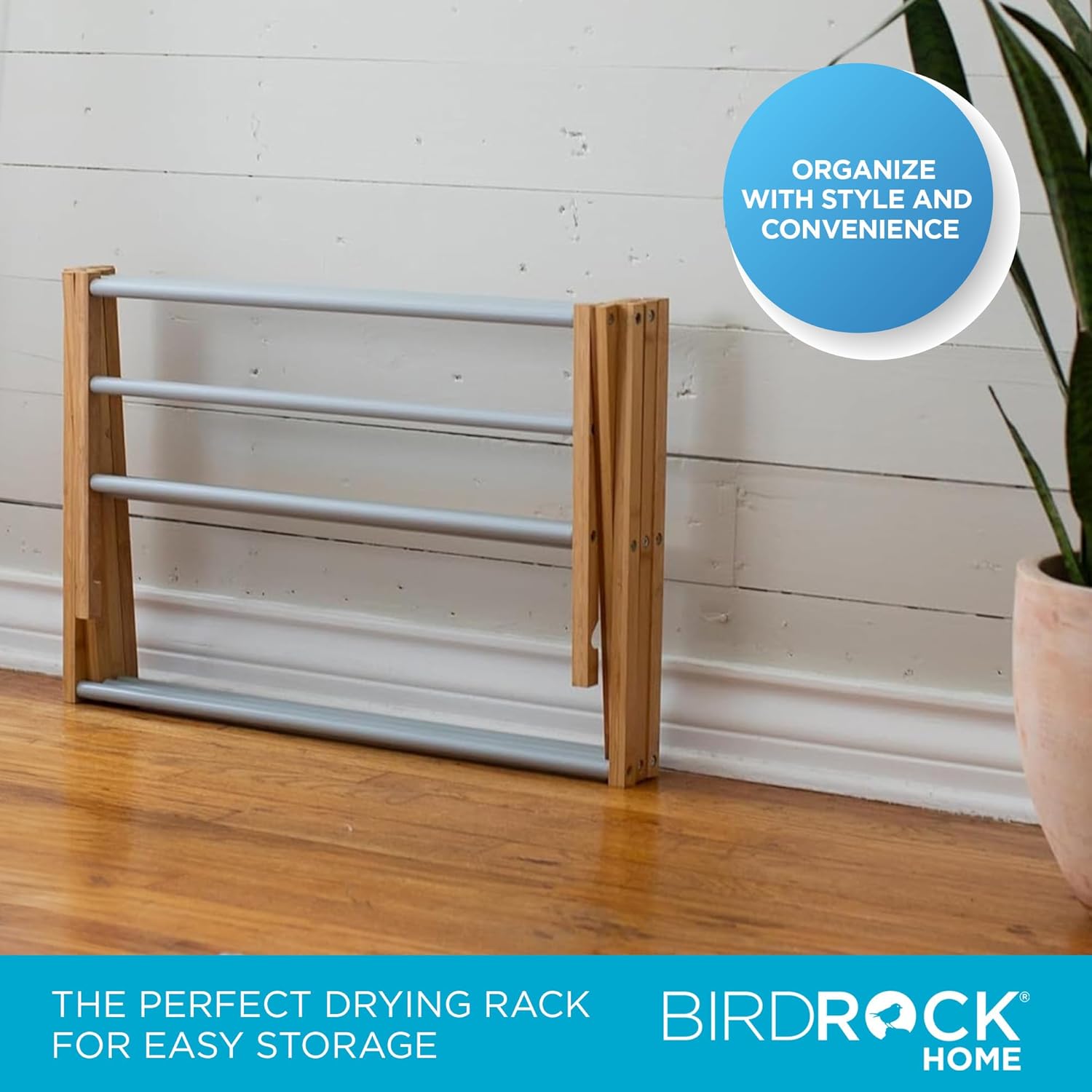 BirdRock Home Wooden Clothes Drying Rack | 3-Tier Foldable Bamboo Laundry Stand | Water-Resistant, Fully Assembled, Collapsible Indoor/Outdoor Dryer for Hanging Clothes | Grey - NestledHome