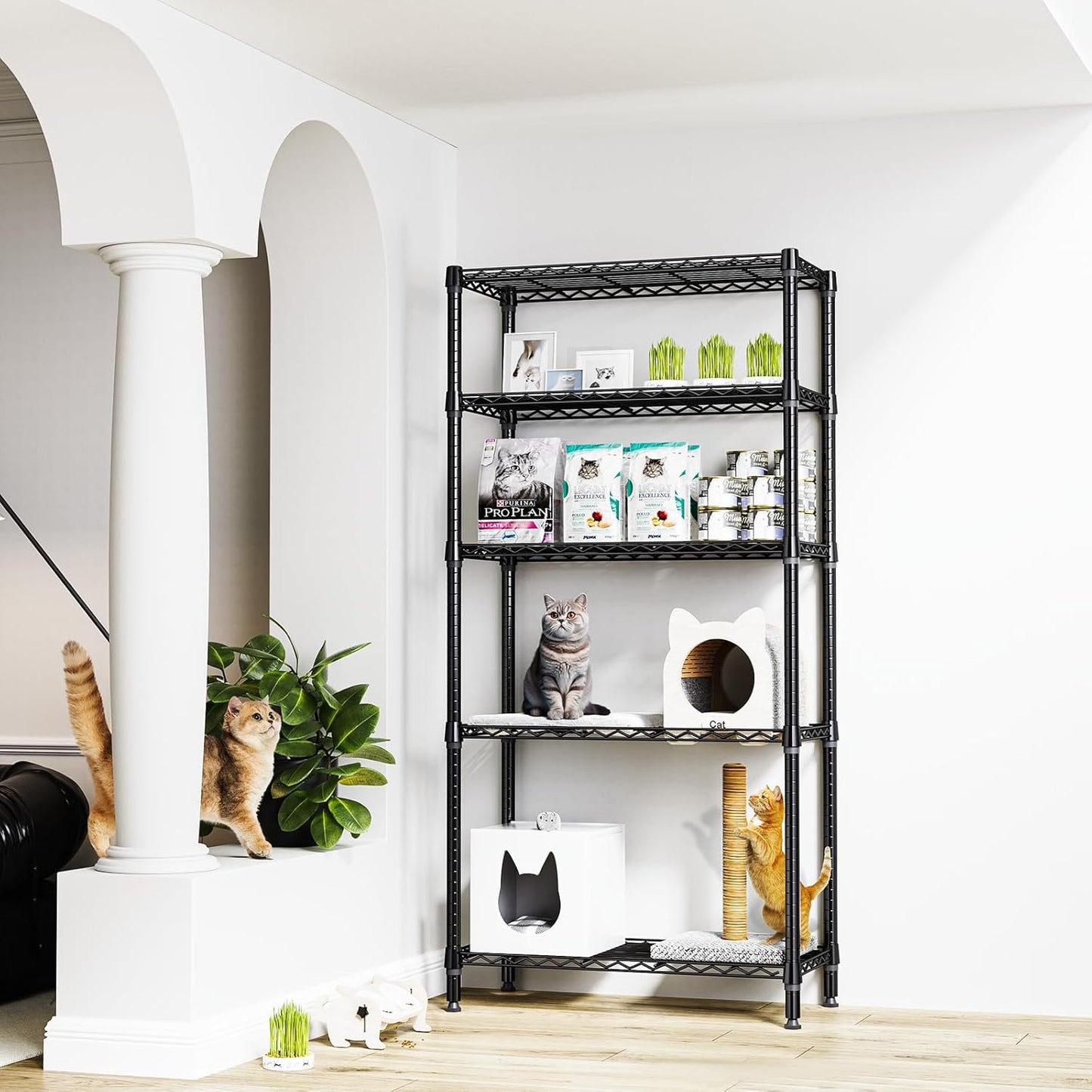 1250 lbs 5 Tier Shelf Metal Storage Shelves Shelving Wire Rack Heavy Duty Closet Organizers for Garage Kitchen Bathroom Laundry Black 15.7" D x 33.5" W x 68.5" H - NestledHome