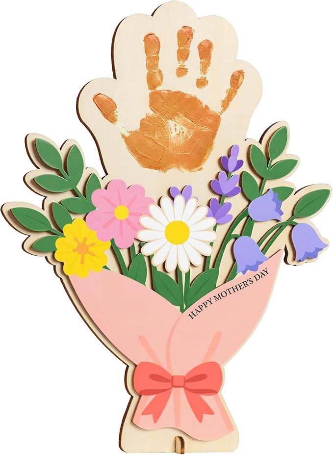 HYPERI DIY Mothers Day Crafts for Kids Handprint Art, Handprints Wooden Rose Flower Bouquet, Mothers Day Gifts for Mom from Kids, for Grandma from Grandkids, Mothers Day Keepsake Craft (Mom Bouquet)