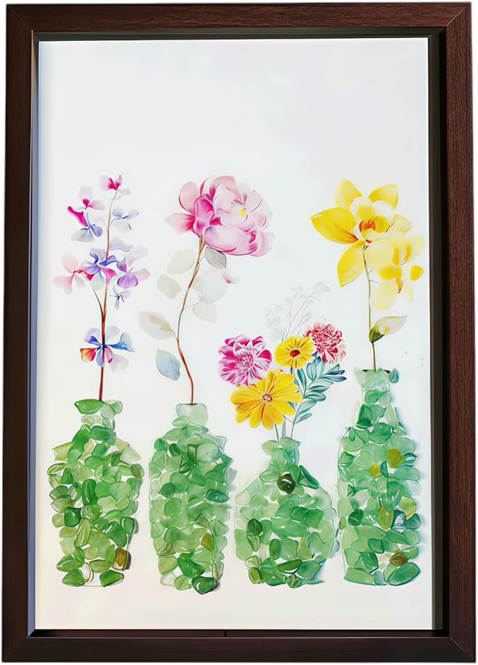 Boohyjtong DIY Natural Crystal Mosaic Art Kit for Adults (Framed) - Genuine Green Gemstone Flower Vase 3D Wall Decor. Includes A4 Frame, Glue & Tools. Relaxing Crushed Stone Craft Gift for Women