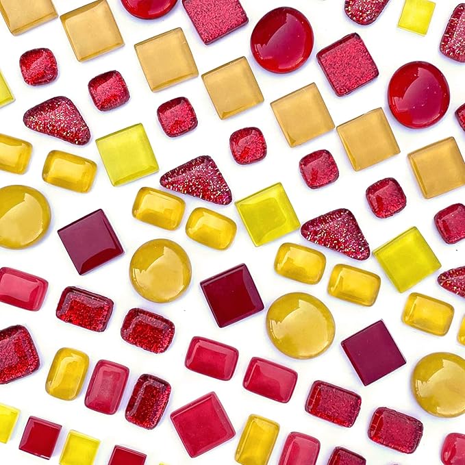 LITMIND Assorted Orange Red Irregular Crystal Mosaic Tiles, 9oz Value Pack - Perfect for Art Crafts, Mosaic Making Projects, Home Decor, and More