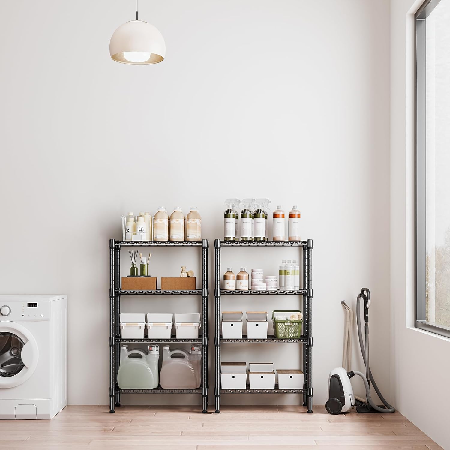 1000 lbs 4 Tier Shelf Metal Storage Shelves Wire Rack Closet Organizers for Garage Kitchen Bathroom Laundry Black 11.8" D x 25.6" W x 45.5" H - NestledHome