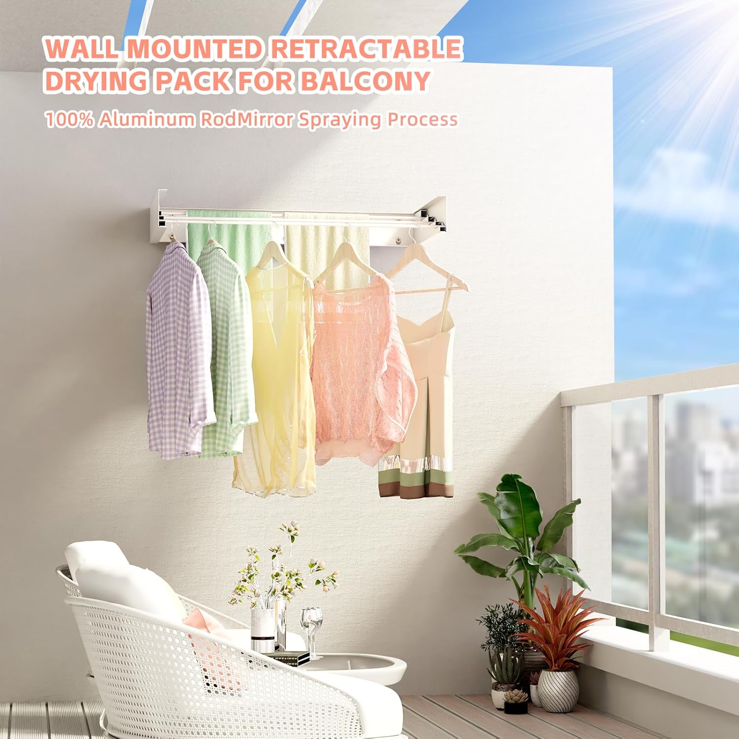 Wall Mounted Drying Rack for Laundry 19.8'', Folding Drying Rack Clothing Wall Mount with 3 Rods, Space Saving for Indoor Outdoor Bathroom Balcony (White, 19.8'') - NestledHome