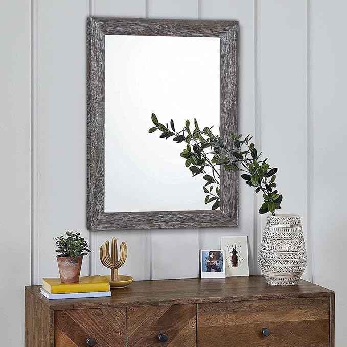 AAZZKANG Wall Mirror with Rectangle Wood Frame Large 20"x16" Rustic Decorative Hanging Mirrors for Bedroom Bathroom Living Room Home Office