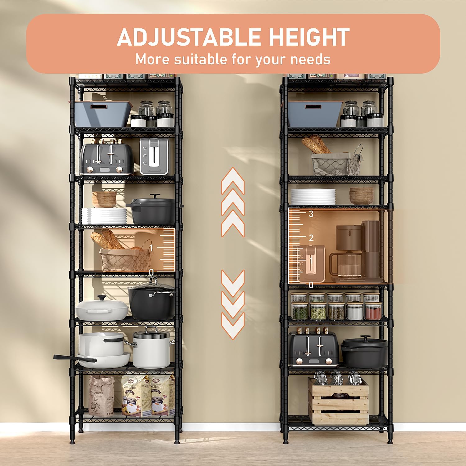 8 Tier 2000 lbs Storage Rack Metal Wire Shelving Unit, Storage Standing Shelf Organizer for Laundry Bathroom Kitchen Pantry Closet Garage Basement Utility Room, Black 13.8" D x 23.6" W x 79.5" H - NestledHome