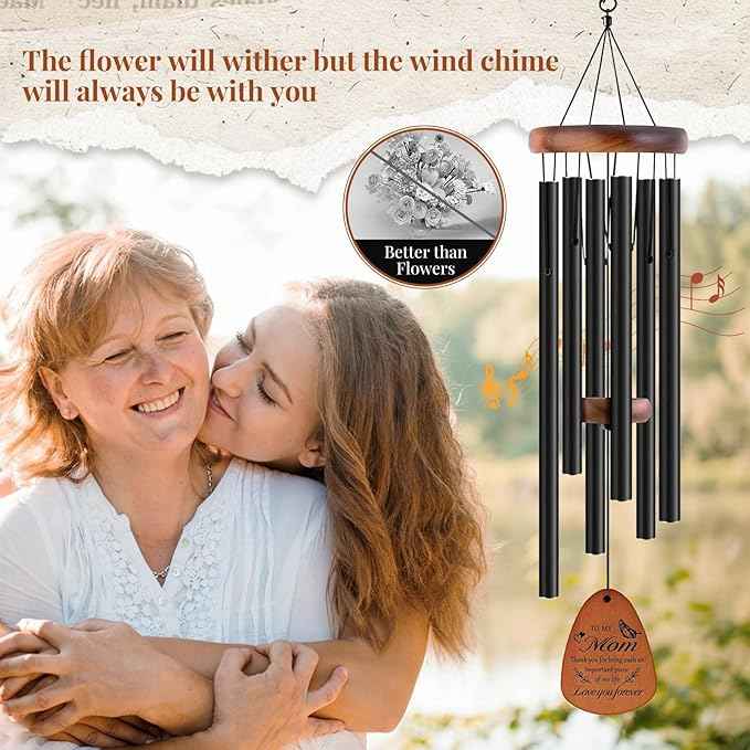 JOBOSI Mother's Bouquet Memorial Wind Chime with Black Tube Decorative Gift,Indoor/Outdoor Decorative Gift, Perfect for Mothers, Ladies, and Grandma