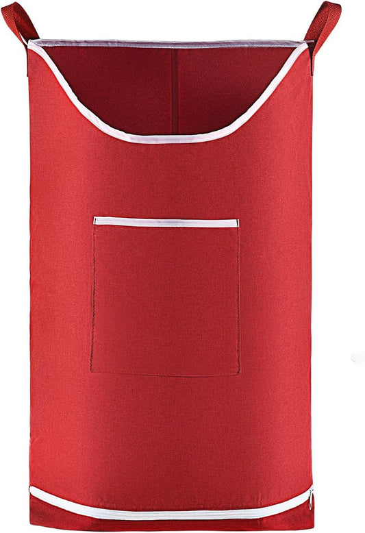 Hanging Laundry Hamper Bag Behind Door Hampers for Laundry Hanging Save Space Zipper Laundry Hamper Door Hanging with 2 PCs Stainless Steel Hooks Suction Hooks for Wall/Bathroom (Red - NestledHome