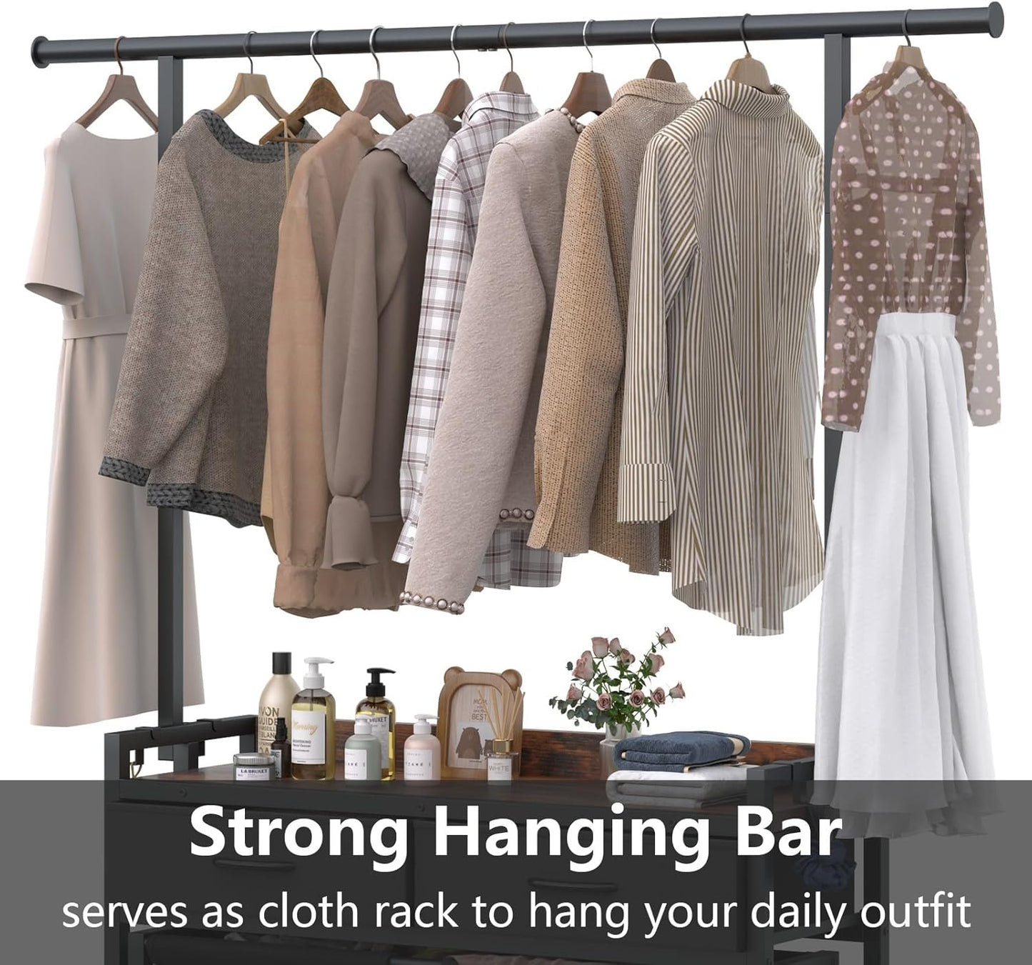 Laundry Sorter Hamper with Hanging Cloth Rack, Laundry Basket with 3 Section Pull-Out Rolling Bags, Laundry Sorter for Organization and Storage with 2 Drawers for Laundry Room (Vinatge Brown) - NestledHome