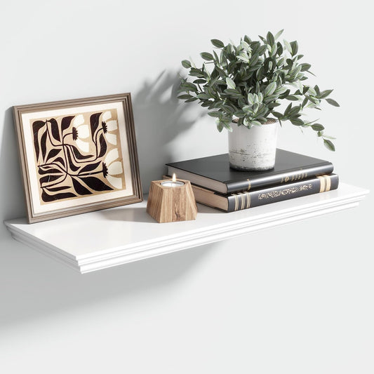 Floating Shelves for Wall, 24 Inch Long Wall Mounted White Hanging Shelf for Kitchen, Living Room, Office, Bedroom, Bathroom, Retro Vintage Wood Bookshelf for House Decor - NestledHome