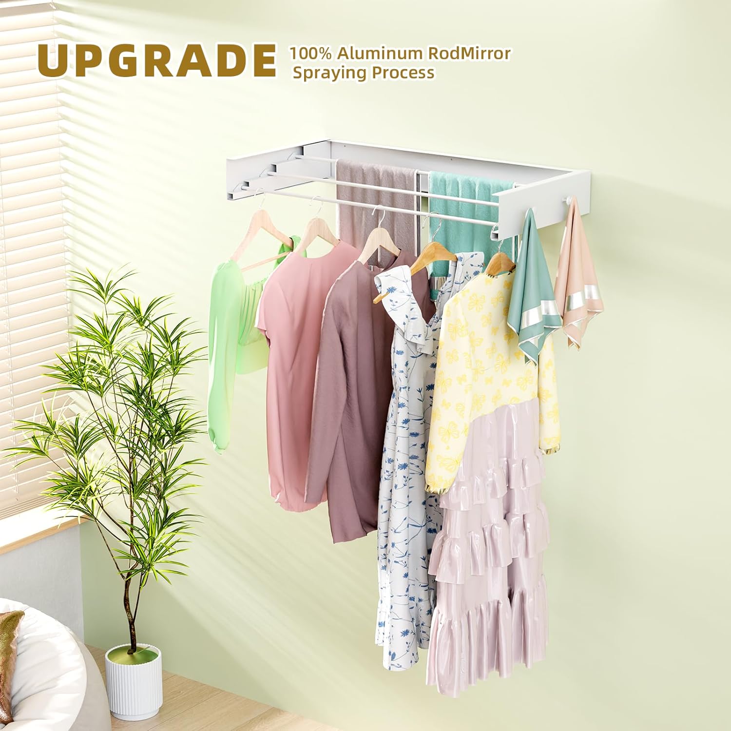Wall Mounted Drying Rack for Laundry 19.8'', Folding Drying Rack Clothing Wall Mount with 3 Rods and 4 Hooks, Space Saving for Indoor Outdoor Bathroom Balcony (White, 19.8'') - NestledHome