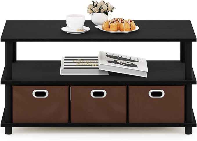 FURINNO Turn-N-Tube Coffee Table, 31.22D x 15.5W x 15.8H in, Black Oak/Black/Brown