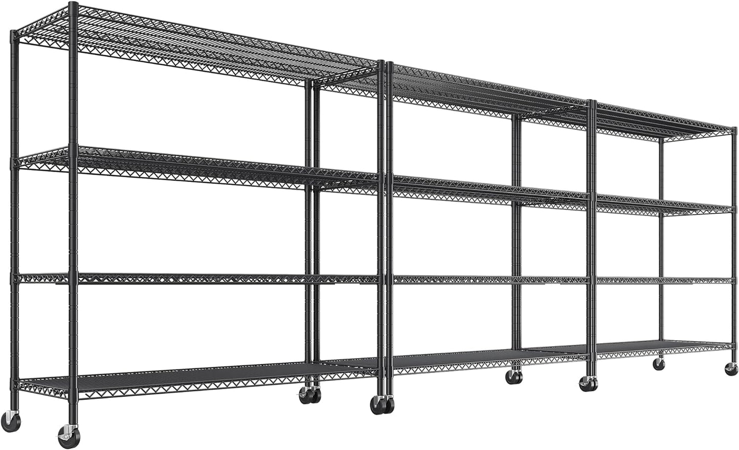 REIBII 55.5''W Storage Shelves 2500LBS Wire Shelving Unit with Wheels Heavy Duty Metal Shelves for Storage Adjustable Garage Storage Rack Pantry Shelf Kitchen Shelving, 75.6" H X 55.5''W X 24" D, 3PCS - NestledHome