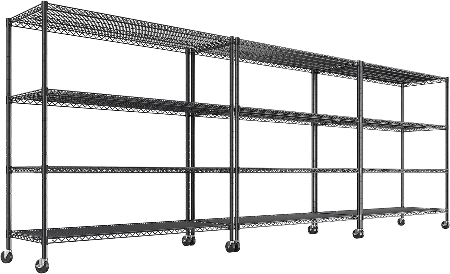 REIBII 55.5''W Storage Shelves 2500LBS Wire Shelving Unit with Wheels Heavy Duty Metal Shelves for Storage Adjustable Garage Storage Rack Pantry Shelf Kitchen Shelving, 75.6" H X 55.5''W X 24" D, 3PCS - NestledHome