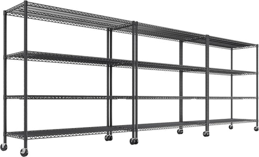REIBII 55.5''W Storage Shelves 2500LBS Wire Shelving Unit with Wheels Heavy Duty Metal Shelves for Storage Adjustable Garage Storage Rack Pantry Shelf Kitchen Shelving, 75.6" H X 55.5''W X 24" D, 3PCS - NestledHome