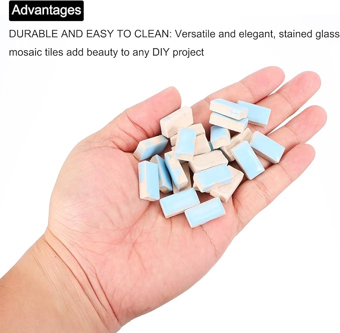 MECCANIXITY 200g Ceramic Mosaic Tiles for Crafts Bulk, Rectangle Light Blue Ceramic Tiles for Mosaic Kits Garden Stepping Stone Cup Mat