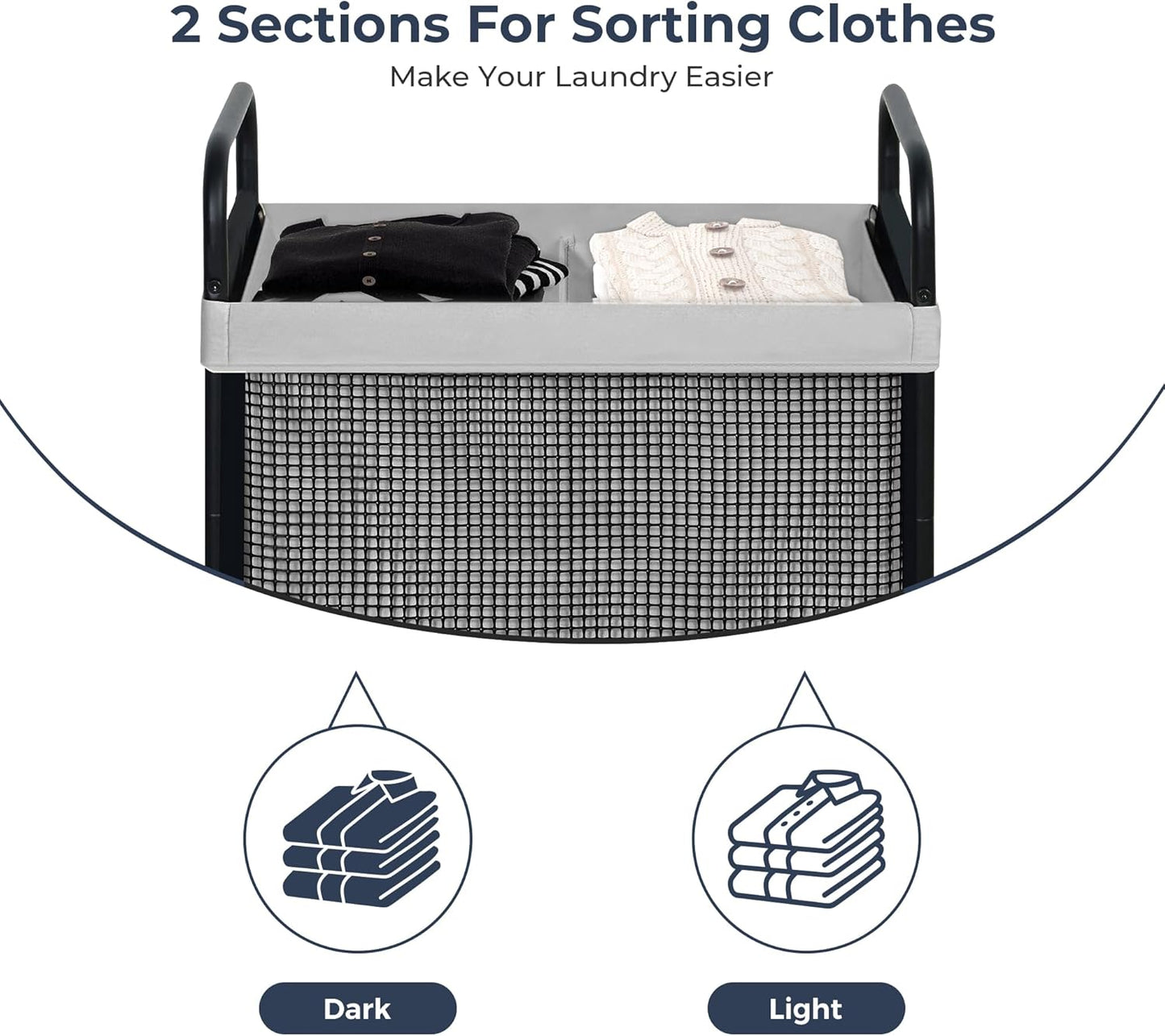 STO STO Laundry Hamper 2 Section, 100L Rolling Laundry Sorter Cart with Removable and Washable Liner Bag, Rolling Clothes Hamper with Metal Handle for Laundry Room and Bedroom, Gray - NestledHome