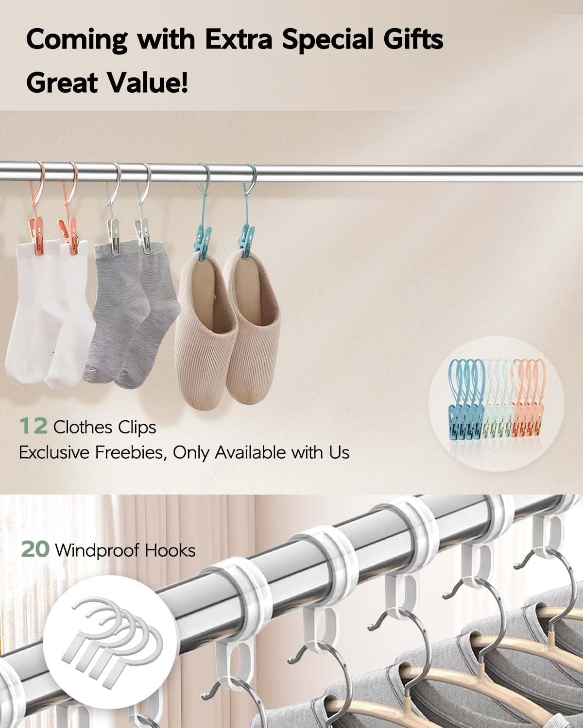 Clothes Drying Rack 63 Inches Folding Indoor Outdoor, Drying Rack Clothing Collapsible, Foldable Portable Laundry Drying Rack, Heavy Duty Laundry Hanger Dryer Rack, with 20 Hooks 12 Clips - NestledHome