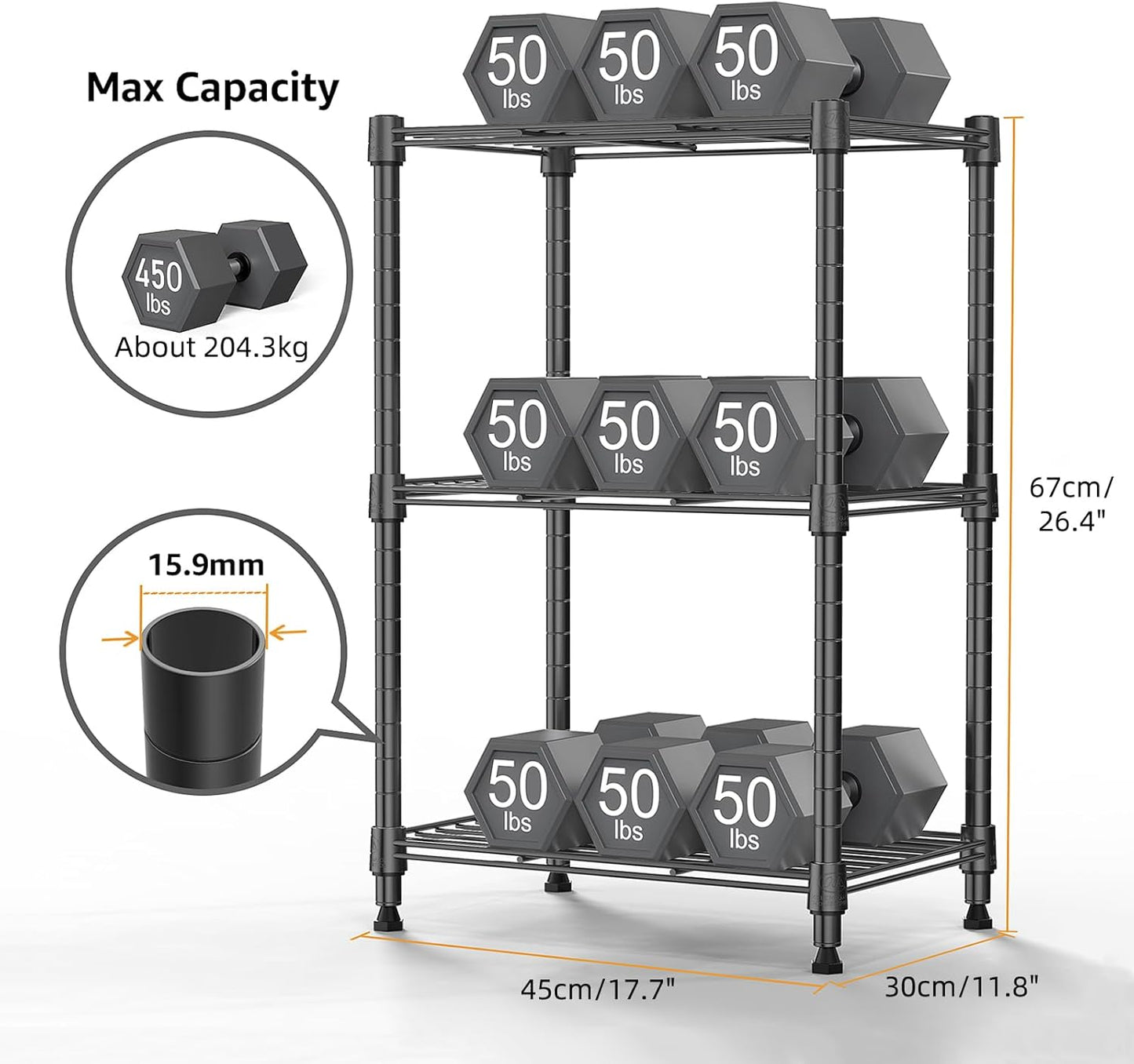 450 lbs Steel Storage Shelving 3-Tier Utility Shelving Unit Steel Organizer Wire Rack for Home,Kitchen,Office (11.8" D x 17.7" W x 26.3" H) - NestledHome