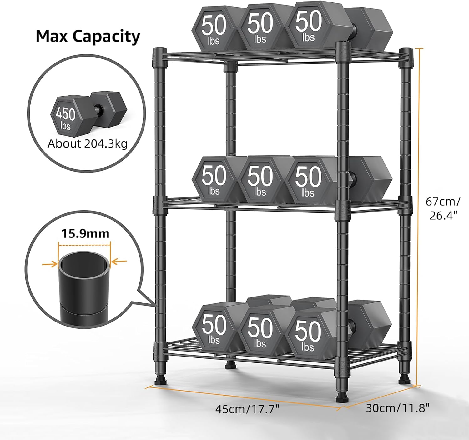 450 lbs Steel Storage Shelving 3-Tier Utility Shelving Unit Steel Organizer Wire Rack for Home,Kitchen,Office (11.8" D x 17.7" W x 26.3" H) - NestledHome