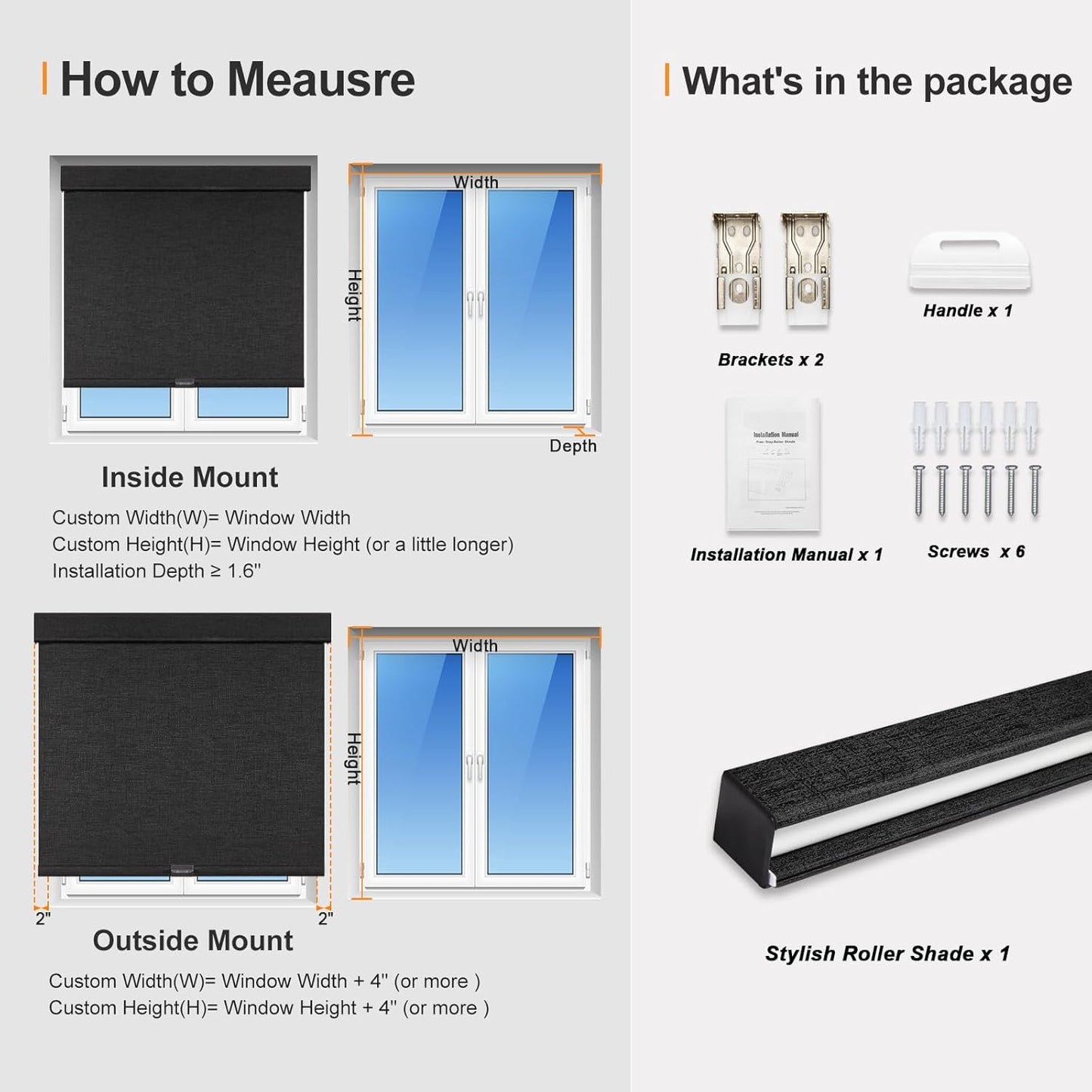 Persilux Free-Stop Cordless Blinds for Indoor Windows with Cover, Window Shades Blackout Roller Blinds, Thermal Insulated Fabric UV Protection for Kitchen, Office, Living Room, Black(83" W x 48" H)