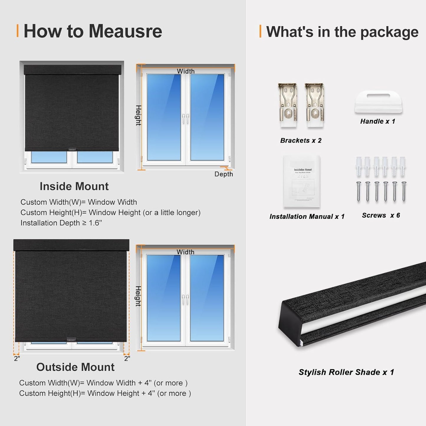 Persilux Free-Stop Cordless Blinds for Indoor Windows with Cover, Window Shades Blackout Roller Blinds, Thermal Insulated Fabric UV Protection for Kitchen, Office, Living Room, Black(57.5" W x 96" H)