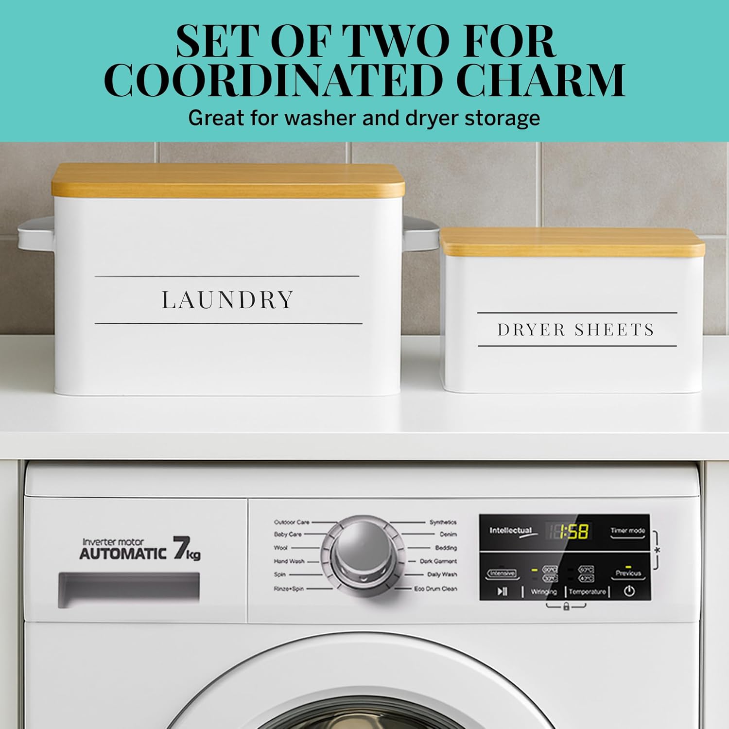 Metal Dryer Sheet Holder with Lid – Set of 2 Storage Bins for Laundry Room Organization & Home Decor – Classic White Metal Organizers and Containers with Lids - Sheet Organizers and Storage - NestledHome