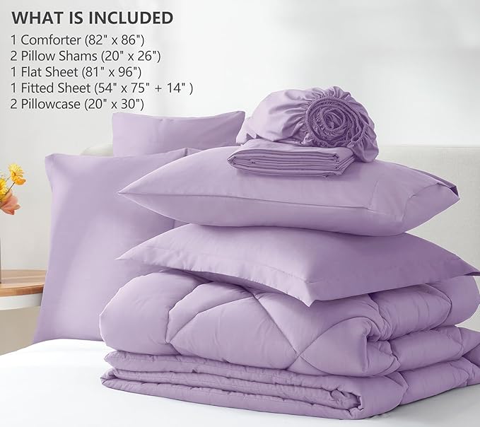 CozyLux Full Size Comforter Sets Light Purple - 7 Pieces Lavender Bed in a Bag Full, Luxury Soft Bed Set for All Seasons, Bedding Set with Down Alternative Comforter, Sheets, Pillowcases & Shams