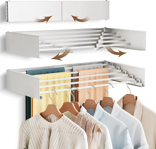 Wall Mounted Drying Rack,Drying Rack Clothing,Collapsible Hanger Racks for Laundry,Laundry Rack,Wall Mounted Clothes Rack (White, 32 Inch) - NestledHome