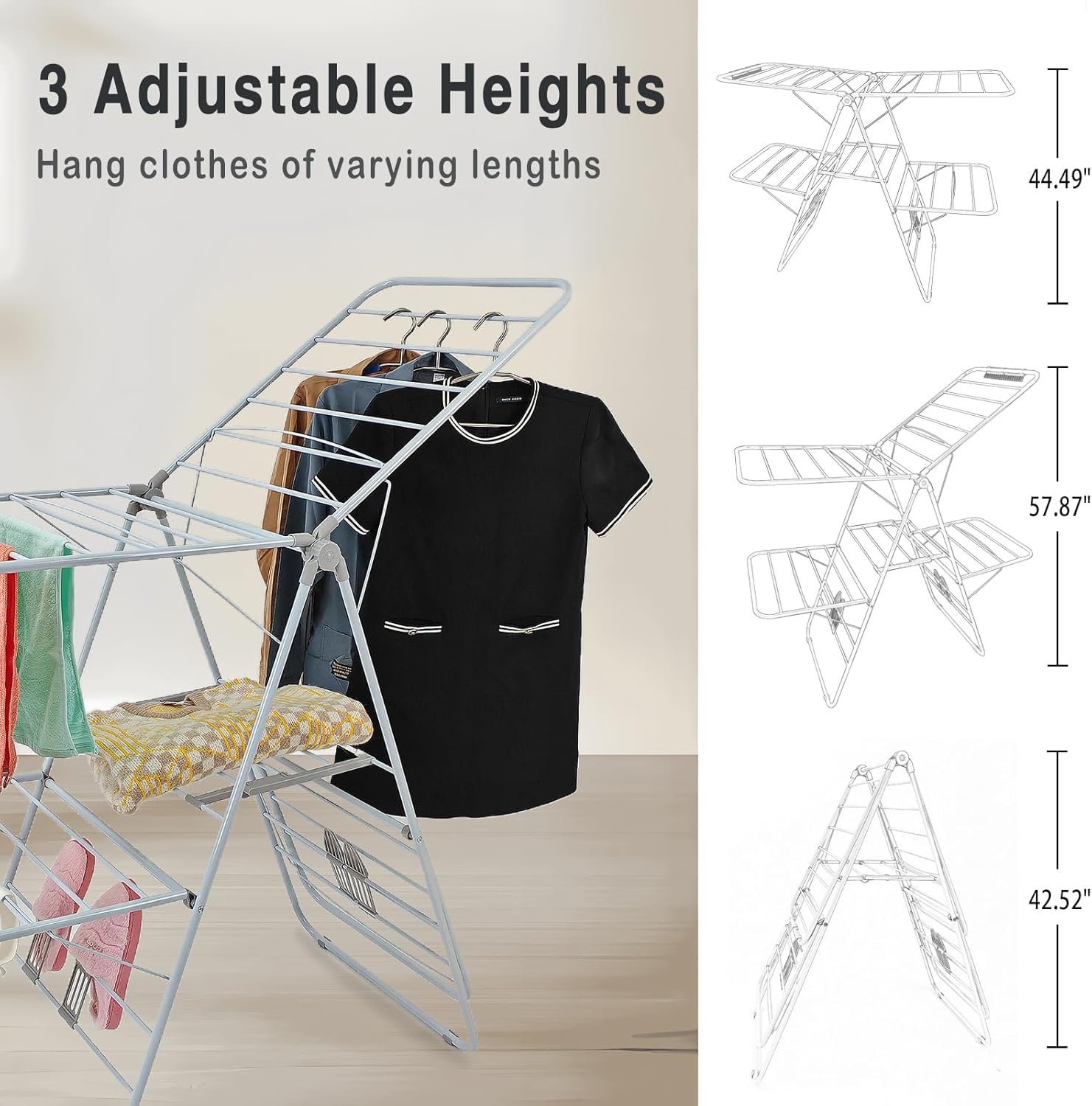 Large Capacity Double Drying Rack, Folding Rustproof Drying Rack with Non-Slip Clips and Drainage Shoe Rack, Height Adjustable, Airy and Quick Drying, Suitable for Balcony and Outdoor Use - NestledHome