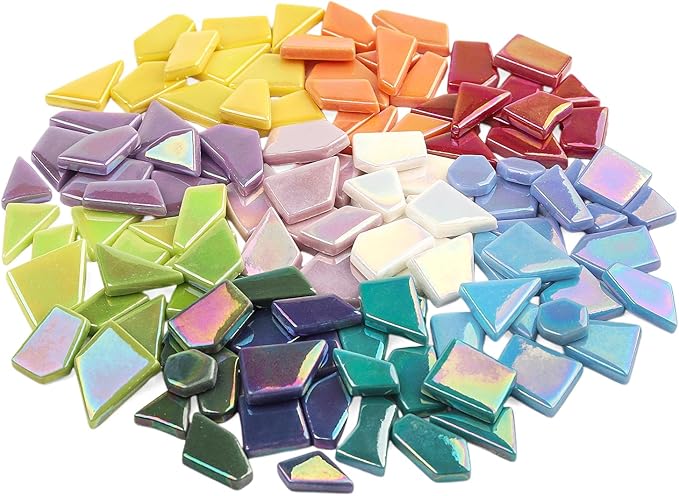 Youway Style Iridescent Glass Mosaic Tiles for Crafts Bulk,200g Broken Mosaic Glass Pieces for DIY Home Garden Art Projects, Handmade Crafts & Decor