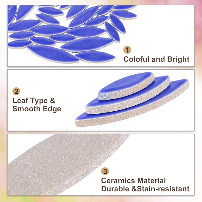 uxcell Ceramic Mosaic Tile, About 200g Teardrop Leaf Tile Mosaic Block for Handicrafts Artwork, Sapphire Blue