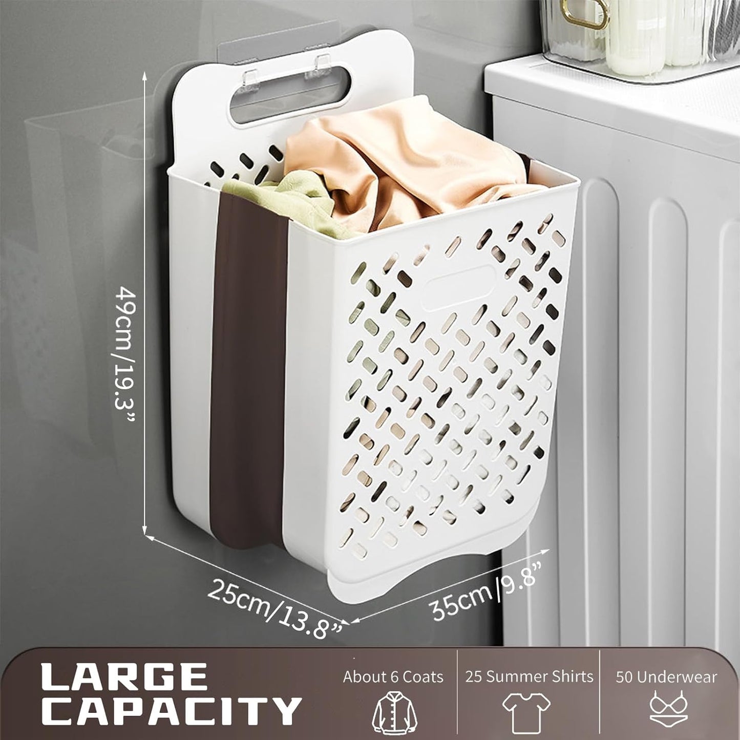 Plastic Foldable Laundry Basket with Handle, 42L Wall Mounted Laundry Hamper Freestanding Dirty Clothes Hamper, Collapsible Laundry Baskets Pop Up Hamper Storage Container for Snacks Dolls - NestledHome