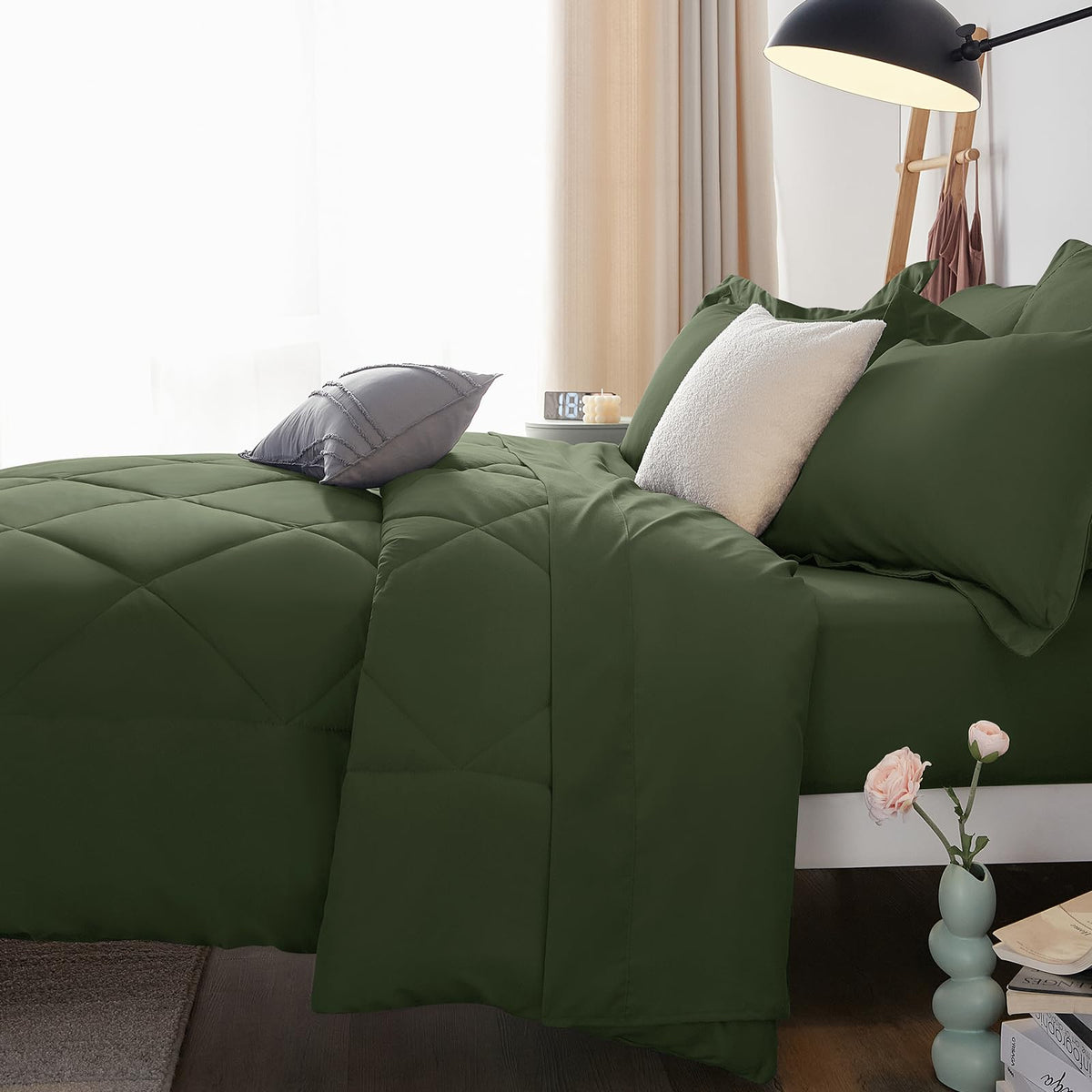 King Comforter Set 102"x90" Olive Green