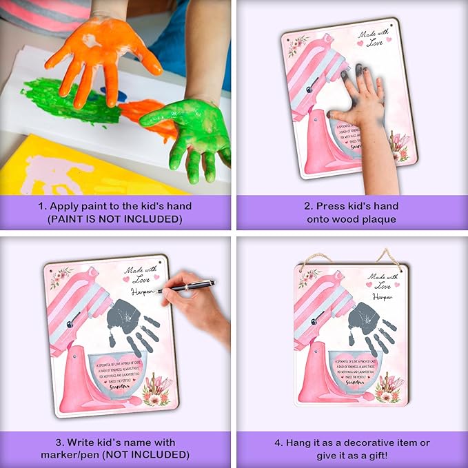DIY Mothers Day Handprint Baking Mixer Craft Shape Hanging Sign for Grandma Baking, Baby First Mothers Day Handprint Keepsake for Grandma Nana Chef Bakers Cooking Bake Crafts from Kid Hand Print Gifts