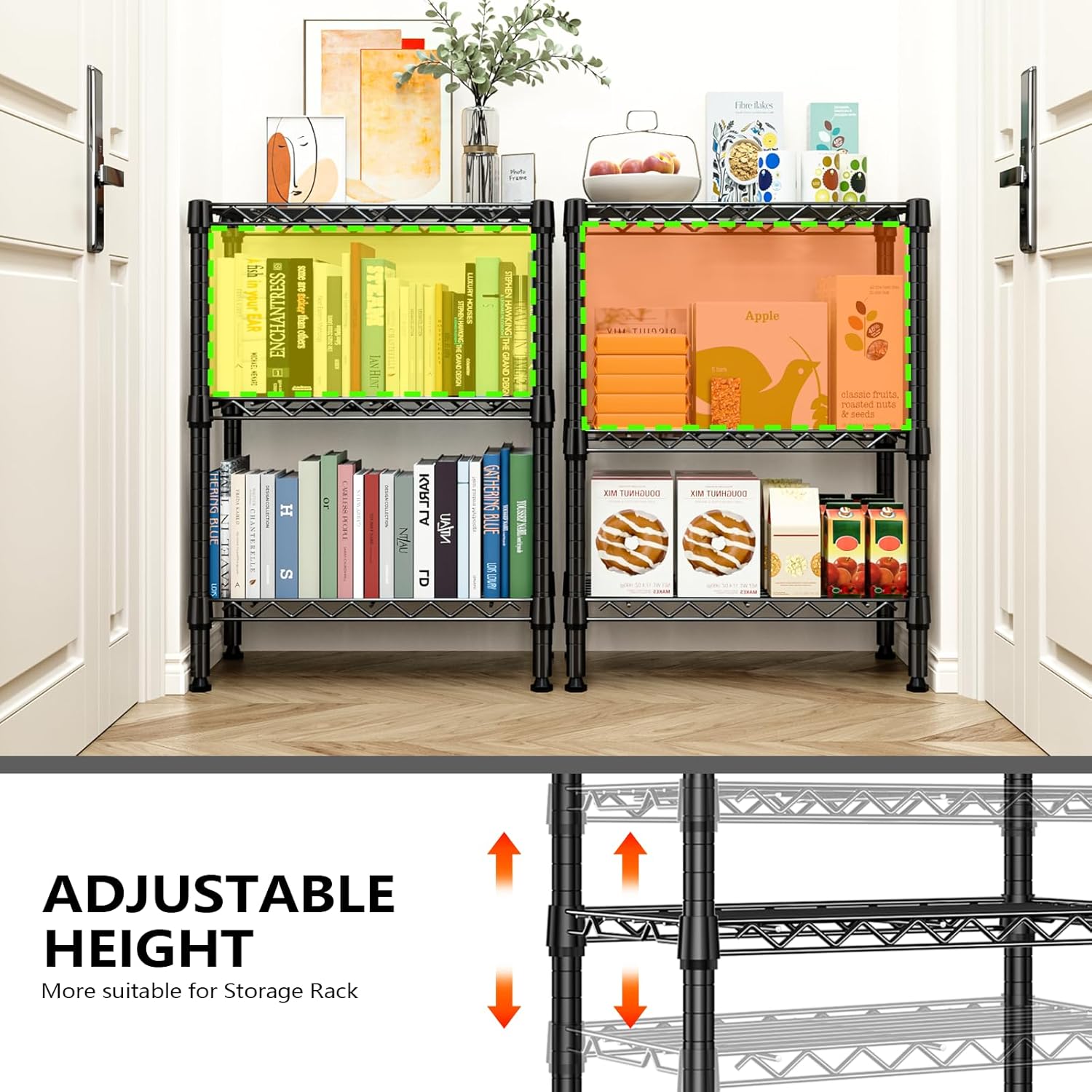 750 lbs 3 Tier Shelf Metal Storage Shelves Wire Rack Closet Organizers with PP Board for Garage Kitchen Bathroom Laundry Black 11.8" D x 21.7" W x 28.6" H - NestledHome
