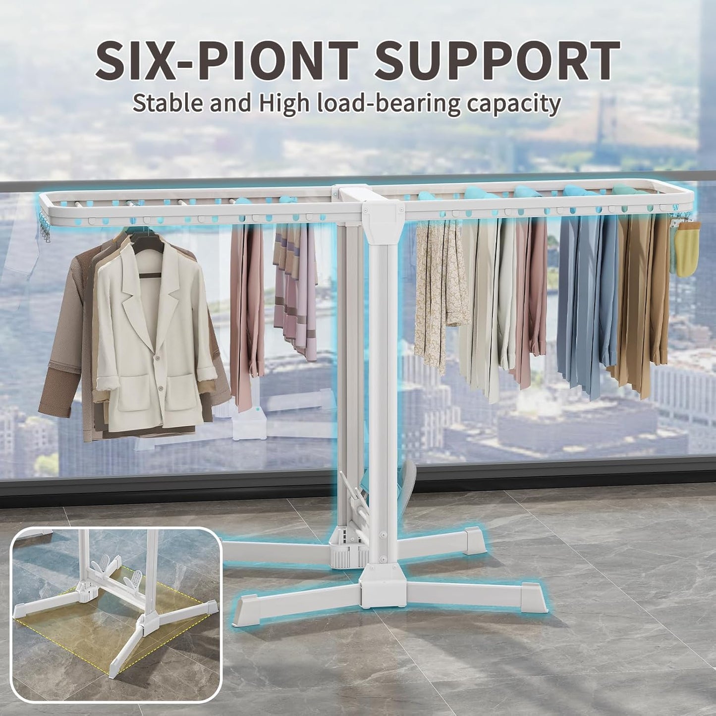 Heavy Duty Clothes Drying Rack Foldable, Aluminum Large Drying Rack Clothing with 2 Height-Adjustable Drying Wings, Laundry Racks for Drying Clothes,Easy to Fold,Indoor Outdoor Use - NestledHome