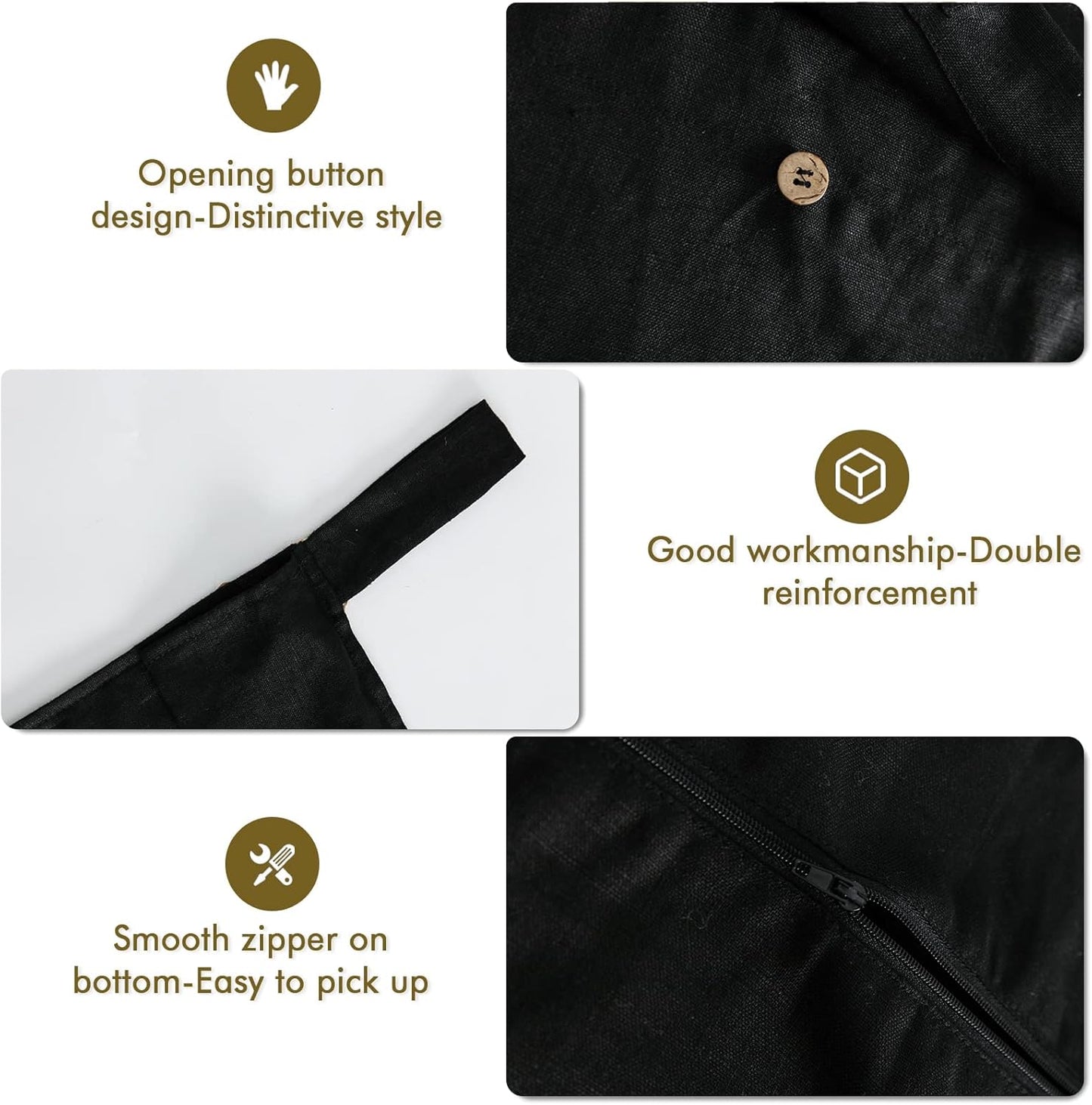 Linen Hanging Laundry Bag, 100% Linen Over The Door Laundry Hamper with Buttons and Zipper, Space Saving Door Hampers for Laundry Dirty Clothes Home Travel, Black - NestledHome