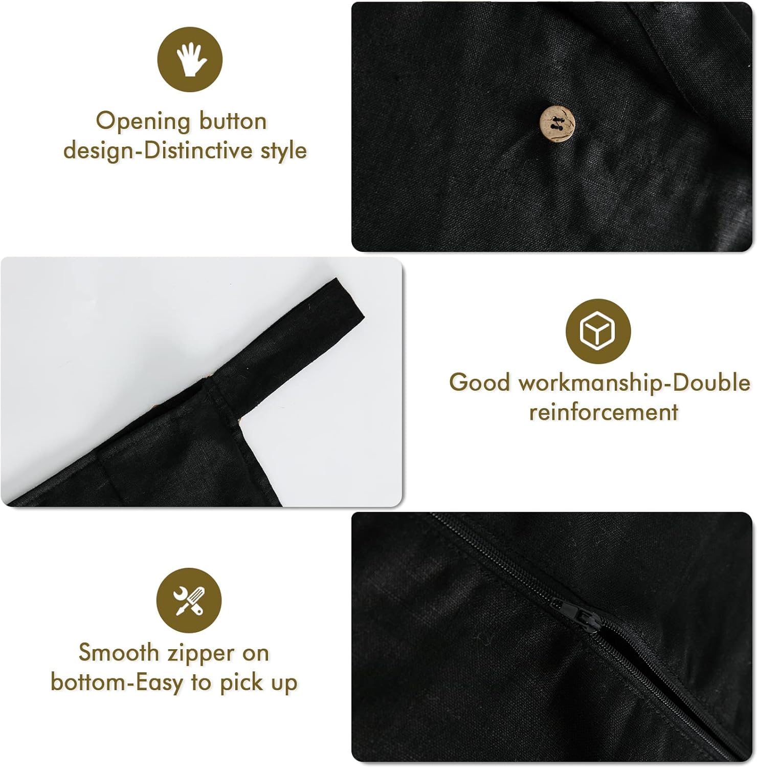 Linen Hanging Laundry Bag, 100% Linen Over The Door Laundry Hamper with Buttons and Zipper, Space Saving Door Hampers for Laundry Dirty Clothes Home Travel, Black - NestledHome