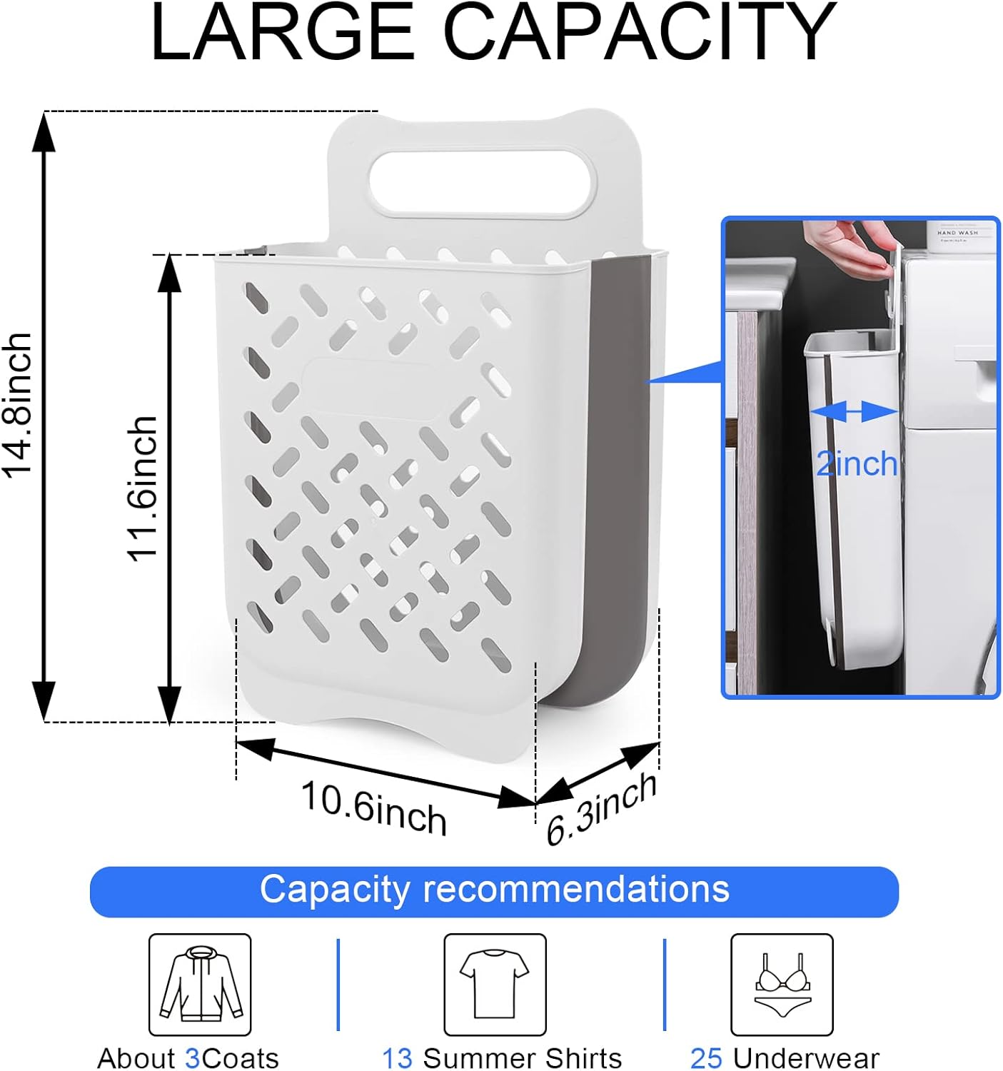 Laundry Basket Hamper,Hanging Wall Collapsible Laundry with Handle,Space-Saving Foldable Storage Dirty Washer Organizer Bin Multi-function Container Waterproof Durable,Set of 2(XL&M) - NestledHome