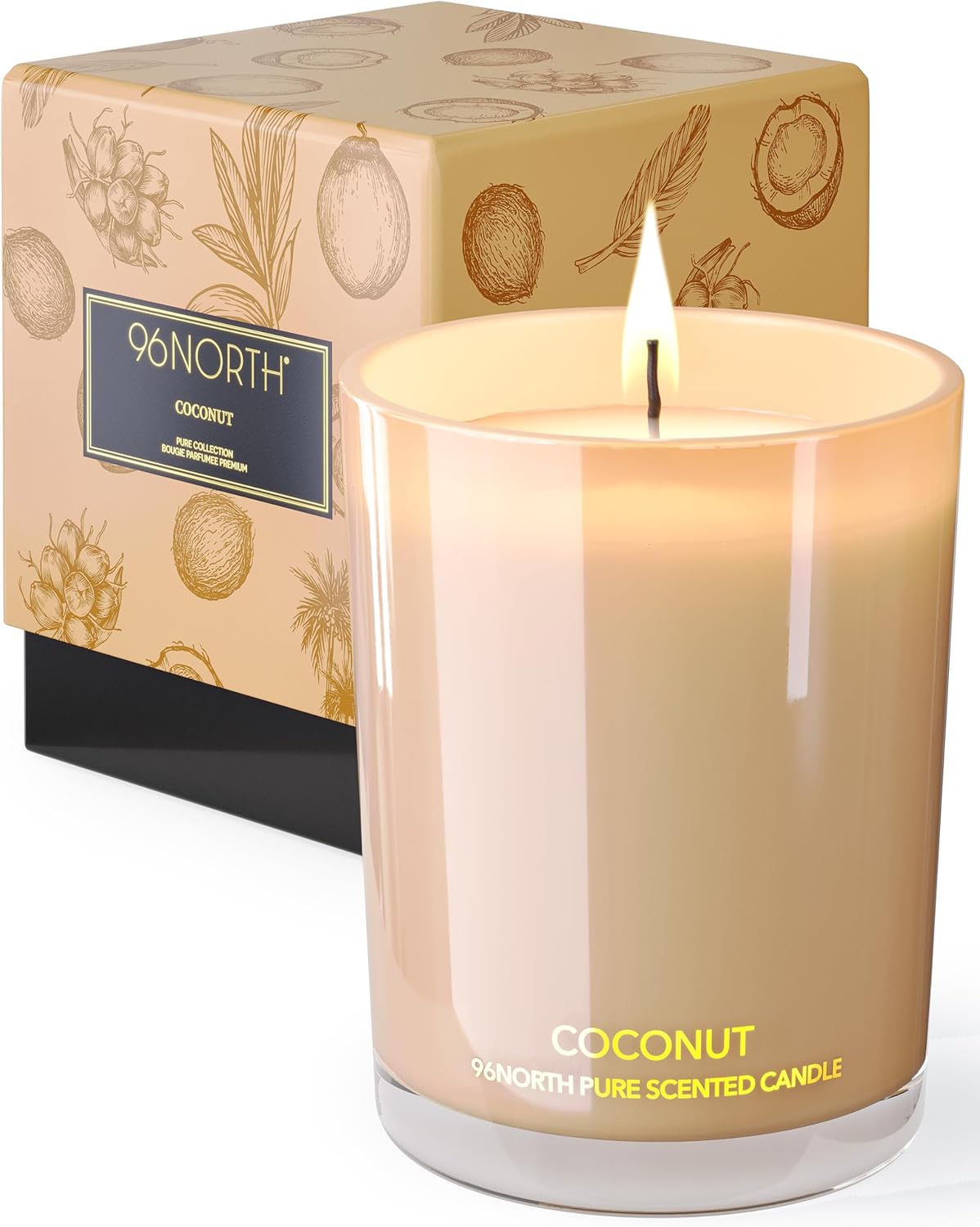96NORTH | Pure Coconut Candle | 100% Natural Soy Wax | One Wick Jar Candle | Natural Fragrance Technology | Non Toxic | Up to 35 Hours Burning Time | Aromatherapy Gift for Men and Women - NestledHome