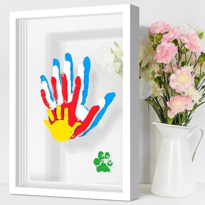 Family Handprint Kit, DIY Craft Keepsake Wooden Frame, Personalized Hand Print Ornament, Family Gifts for New Parents, Grandma and Grandpa, Mother's Day Father's Day, 6 Safe & Non-Toxic Paint