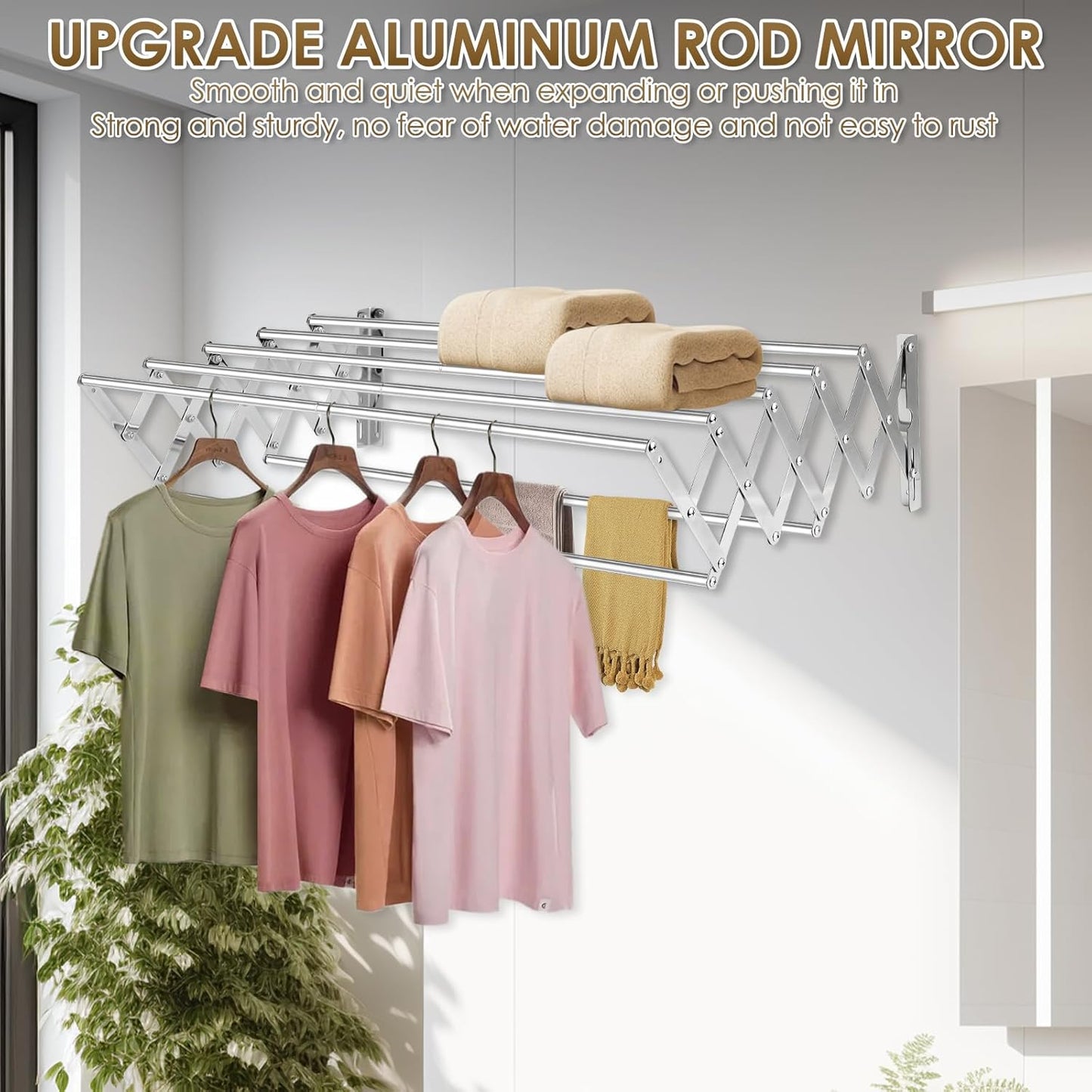 XL-31.5" Wall Mounted Clothes Drying Rack, 130 LBS Large Capacity Rustproof Retractable Clothes Rack, Collapsible Drying Rack Easy to Install with 7 Drying Rods, Space Saving for Laundry-White - NestledHome
