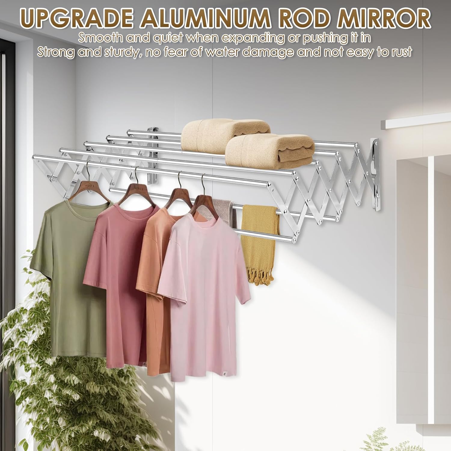 XL-31.5" Wall Mounted Clothes Drying Rack, 130 LBS Large Capacity Rustproof Retractable Clothes Rack, Collapsible Drying Rack Easy to Install with 7 Drying Rods, Space Saving for Laundry-White - NestledHome