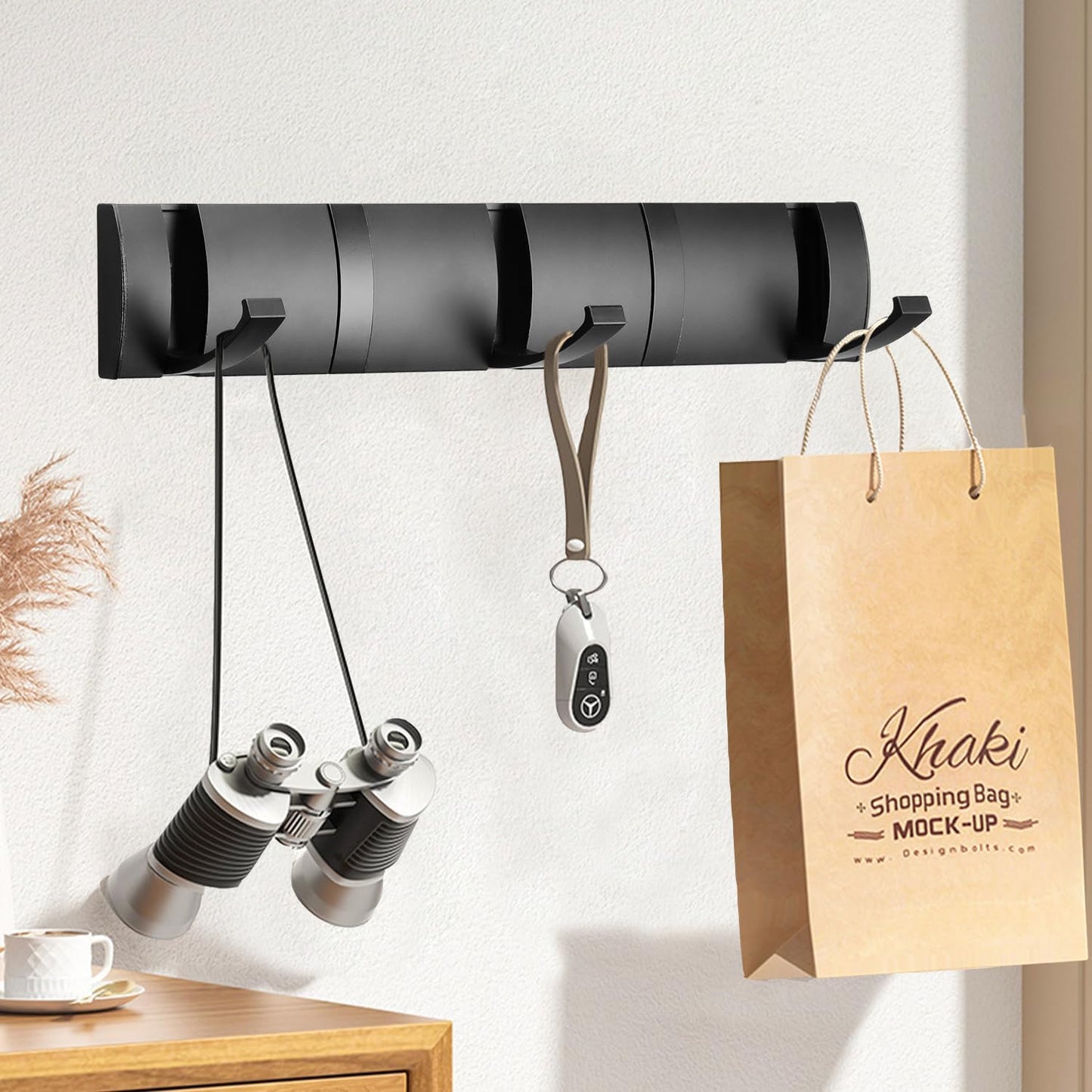 Folding Coat Hooks, Wall Mounted Coat Rack with 5 Retractable Hooks, Heavy Duty Towel Rack for Bathroom Wall Hook for Hanging Clothes Bathrobe, Stainless Steel Coat Hanger for Entryway(Black) - NestledHome