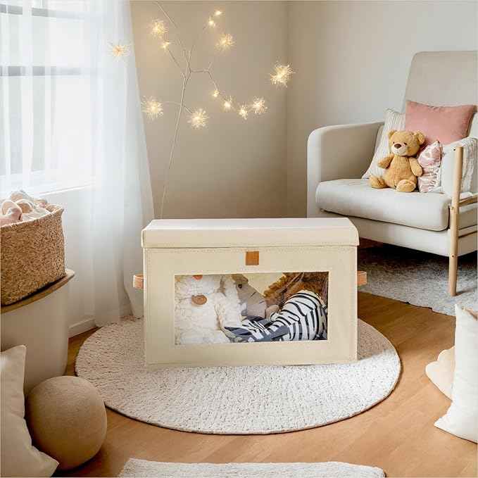 Small Fabric Storage bins - Collapsible Storage Bins with Open Window, 3 Pack Closet Baskets for Shelves, Stackable Decorative Boxes for Home, Dorm, Beige, 13.7"x 9.8" x 9.8"