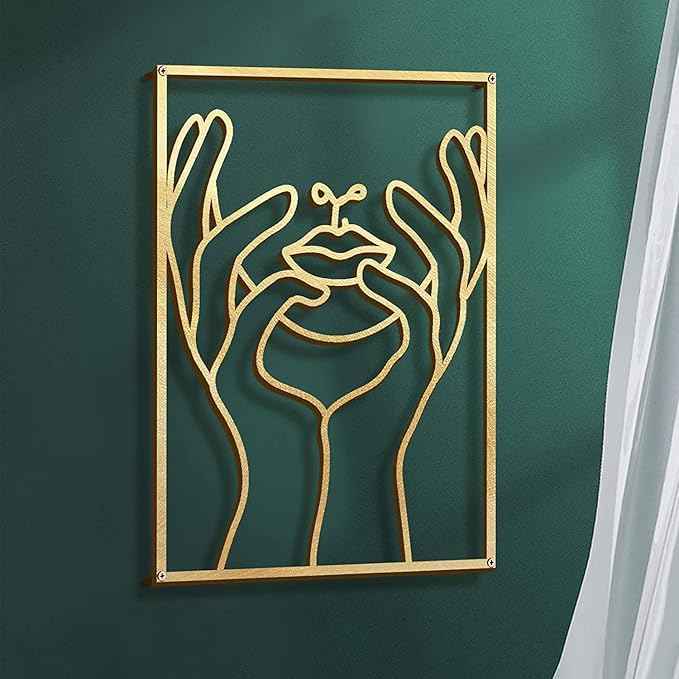 Glamativity Large 4 Pack Gold Wall Art Décor, Minimalist Décor Single Line Art Wall Décor, Real Metal Wall Art, Woman's Body Shape Abstract Wall Art (Gold Classic Style, L Size 22.5 x 15.7'')